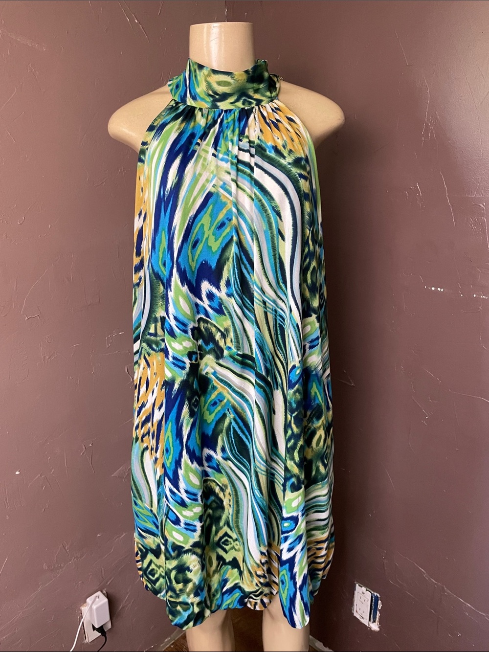 Forever Link Multicolor Halter Mini Dress in Blue, Green & Yellow